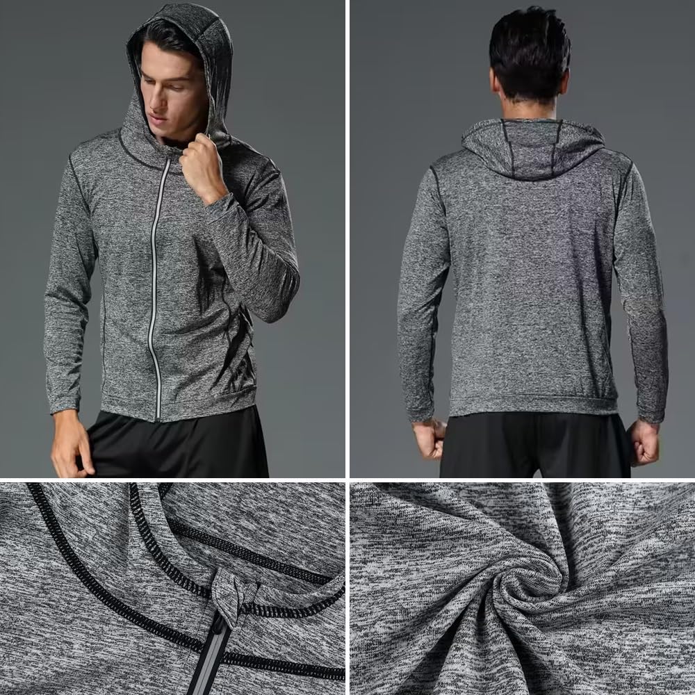 2-Pack Men's Lightweight Hoodies - Full Zip Up Breathable Athletic Jackets, for Fall Winter Gym Running Sports Wear - Image 2