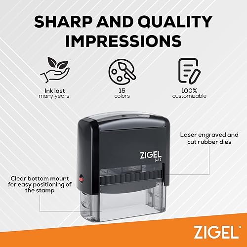 Miniatura 3 de ZIGEL - Sello de dirección de retorno personalizado, sello de goma autoentintado, 3 líneas, elige entre 15 colores de tinta