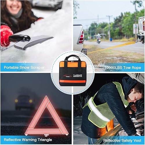 Vista 7 de Vetoos - Kit de emergencia para auto en carretera con cables de puente, kit de asistencia de seguridad de invierno unisex, juego de herramientas