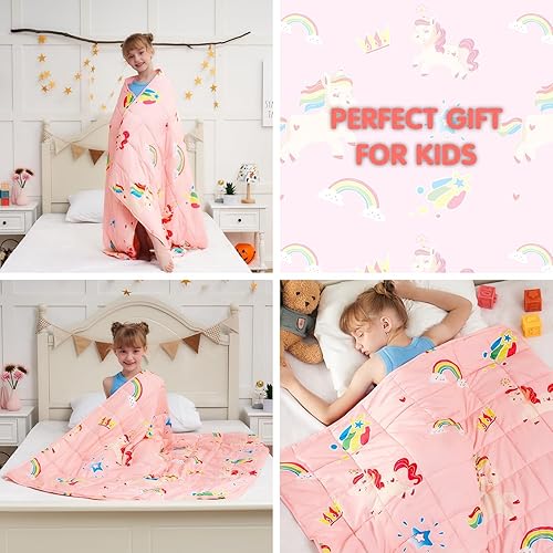 Miniatura 3 de yescool - Manta con peso de unicornio de 10 libras, manta de regazo refrescante de arcoíris rosa, manta con peso transpirable, regalo para personas