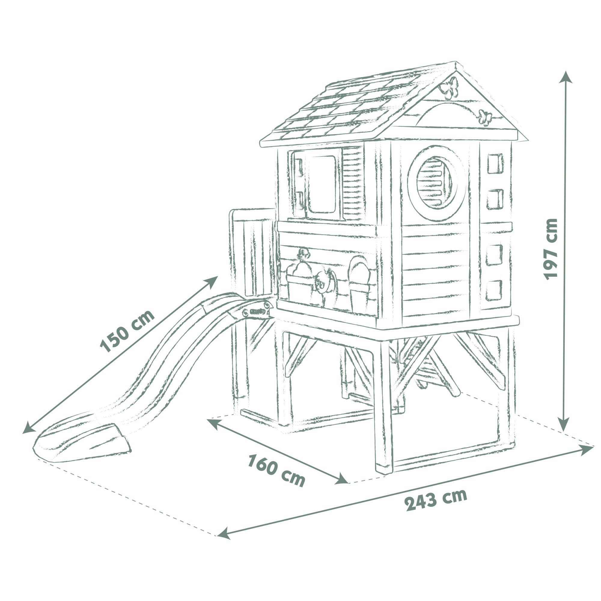 Smoby Life Stelzenhaus 150x160x197x243 cm Spielhaus mit Rutsche XL Spiel-Villa auf Stelzen