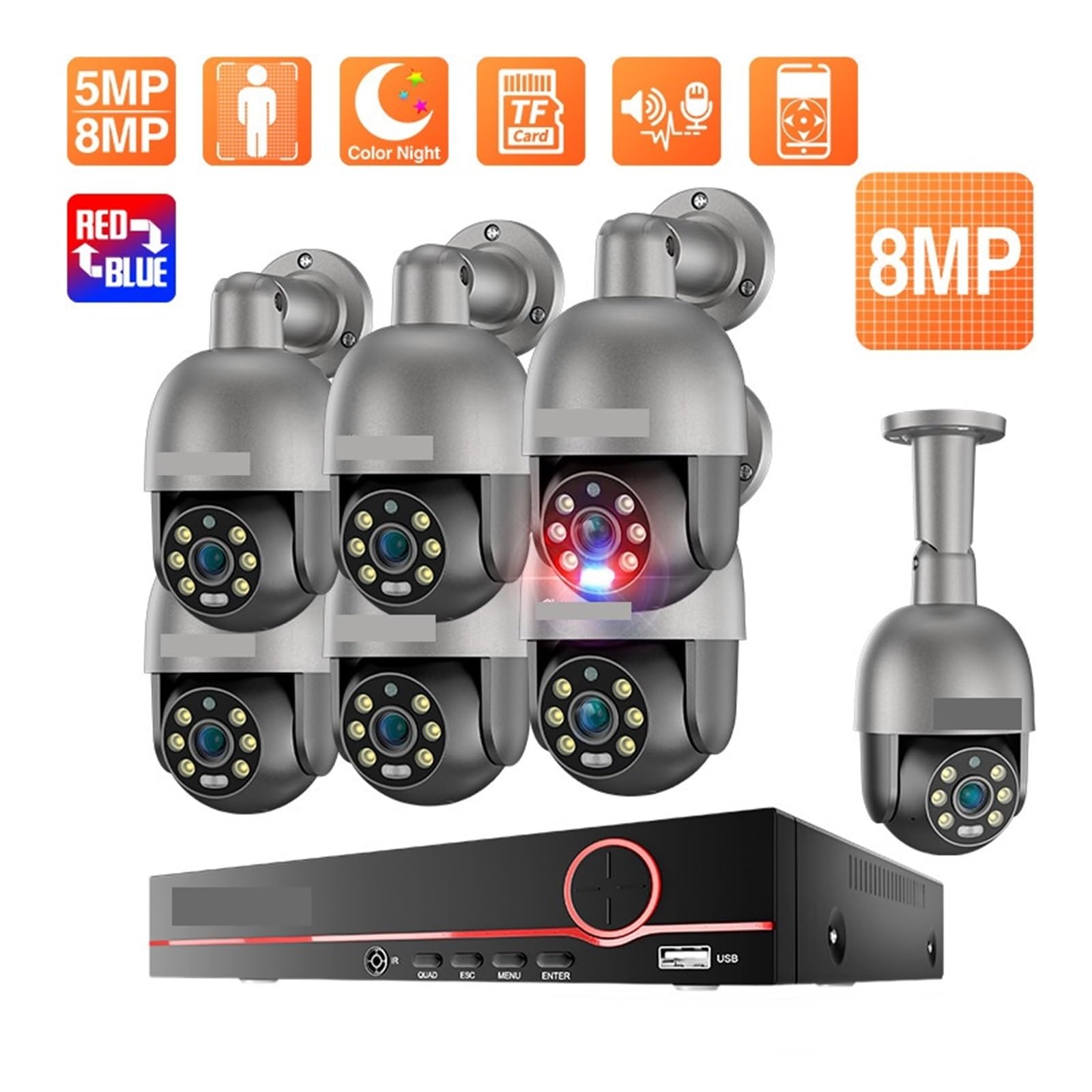 System Kamer Bezpieczeństwa CCTV H.265 8CH 8MP 5MP POE Z Detekcją Osób, Dwukierunkowym Rejestratorem Audio-wideo I Kamerą Dozorową(4T,8CH NVR 8pcs Cam 8MP)