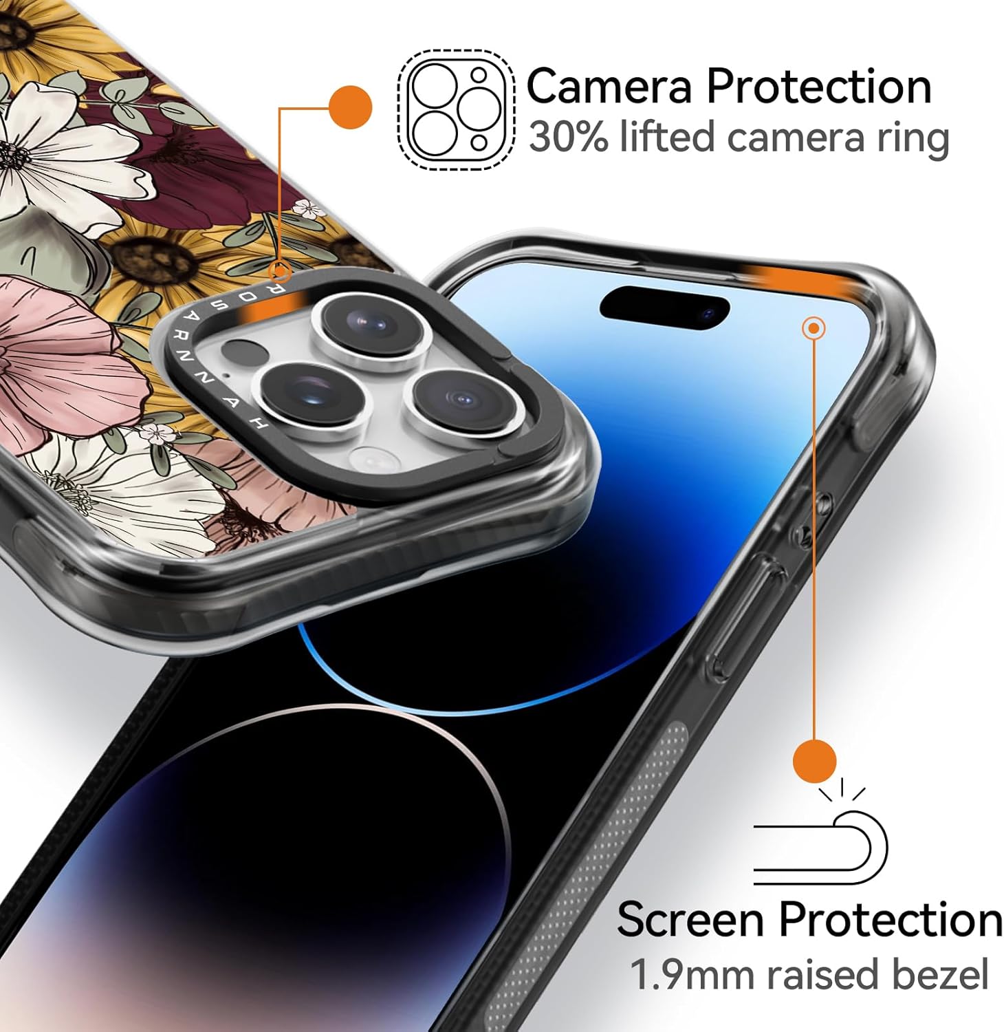 Rosarnnah for iPhone 14 Pro Max Case Cute - Compatible with Magsafe - Military-Grade 20 ft Drop Protection Shockproof Phone Case - Funny Sunflower Design (6.9") Black