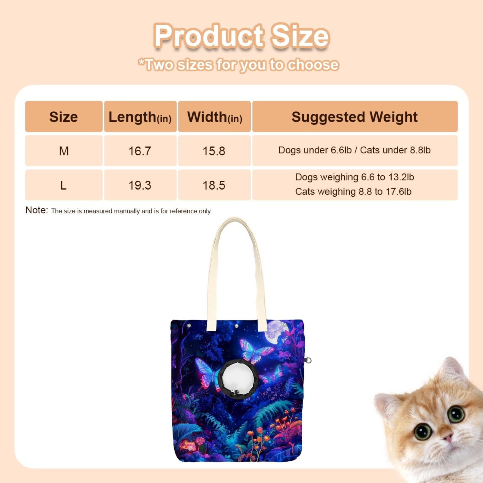 Pet Canvas Shoulder Bag Soft-Sided,Dog Purse Carrier for Small Dogs and Cats, Portable Pet Handbag with Adjustable Hole, Pet Washable Travel Tote Bag,Glow Night Butterfly Plants 16.7''x15.8''