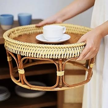 Amazon.com: JUNZAI Vintage Rattan Coffee Table Outdoor Side Table