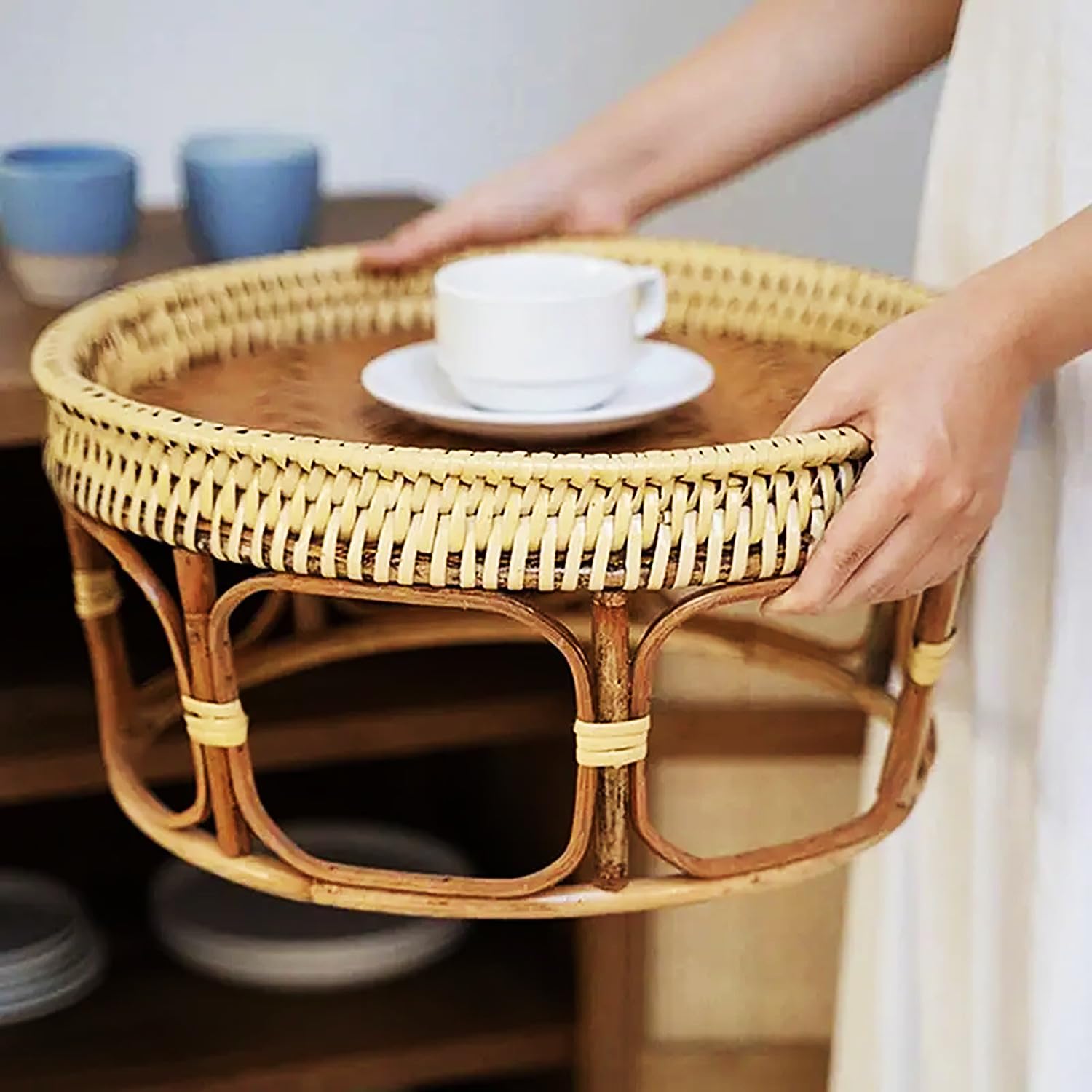 Amazon.com: JUNZAI Vintage Rattan Coffee Table Outdoor Side Table