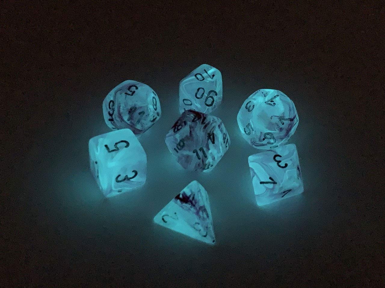 Chessex Polyhedral - Set di dadi fantasmi, 7 pezzi, colore: Rosa con numeri d'argento