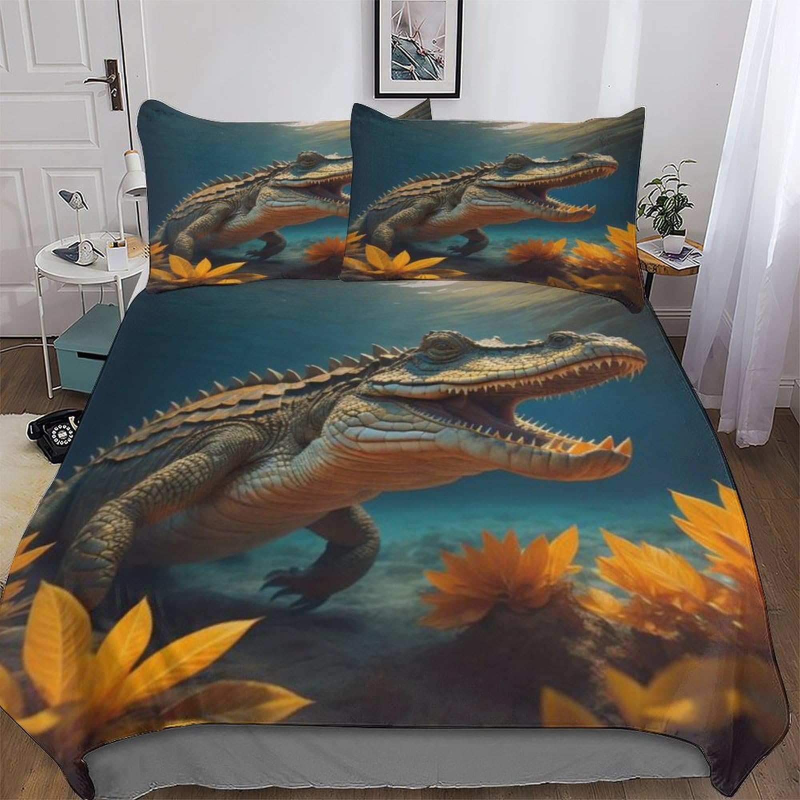 Housse de couette crocodile pour chambre d'enfant et lit double adulte