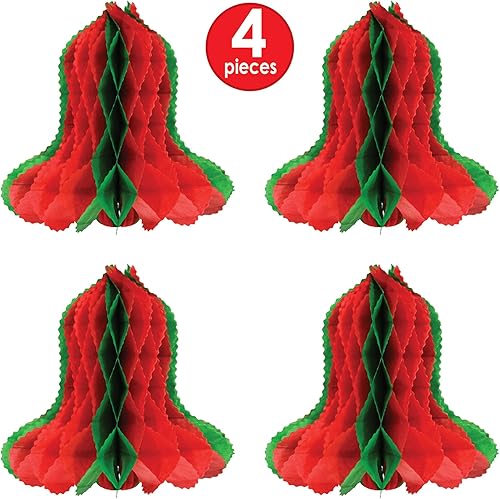 Miniatura 3 de Campanas de tejido rojo y verde de 12 pulgadas, paquete de 4