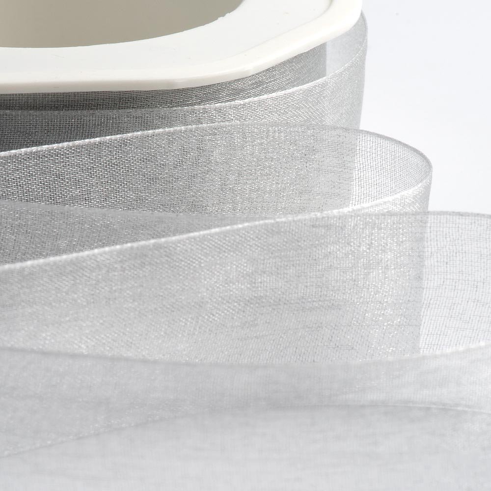 Italian Options Organza Chiffon Ribbon, Sheer Organza Ribbons for Gift Wrapping, Presents, Crafting, Wedding, Flower Bouquets, Birthday, Decorations, Décor, 38mm x 20 Metre Roll, Silver