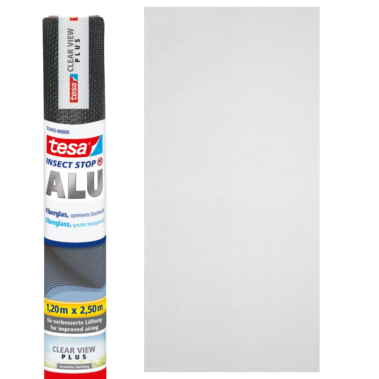 Tesa Insect Stop Rouleau de Moustiquaire en Fibres de Verre – Remplacement pour Cadres tesa Alu Confort – Toile Clear View – Portes et Fenêtres – 120 x 250 cm – Gris Anthracite