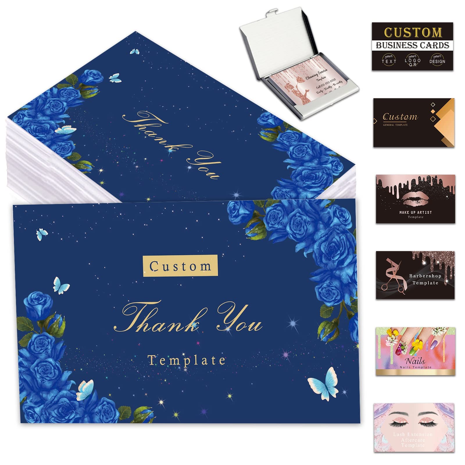 Business Cards Personalised 100PCS Custom with Logo Text QR Code Customise Thank You Cards Your Own Design for Small Business 3.5"x 2" Waterproof Double-Sided Printing — image 1
