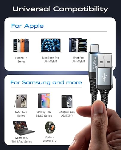 Miniatura 9 de Cable USB C de carga rápida de 3 A [2 unidades de 6 pies], cable USB A a USB C, cable de carga trenzado USB a USB C extra duradero mejorado