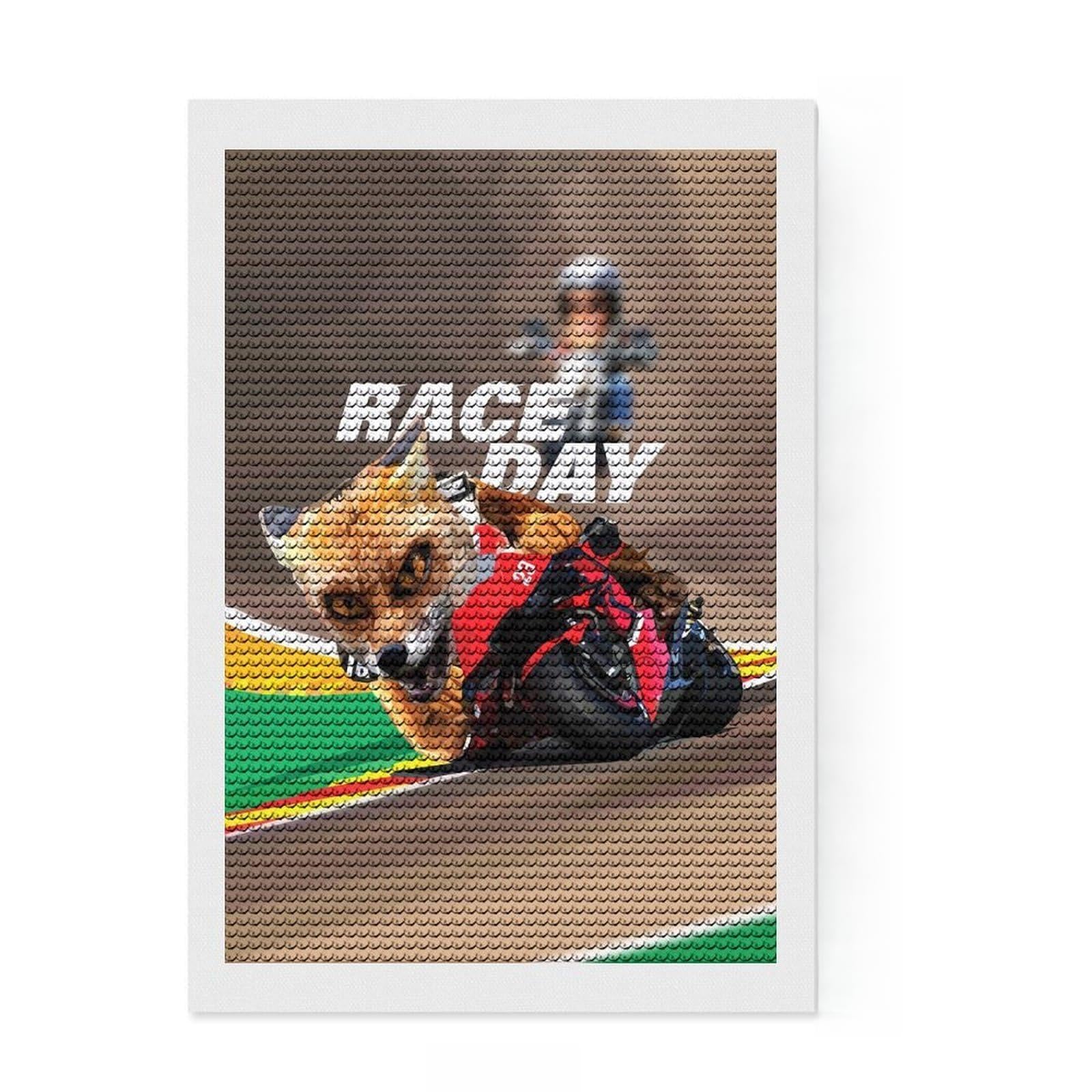 Junmoney Fox Leading Race Day Diamond Painting Kit 8"x12", Detailed Printed Canvas, with Tool Kit, Full Kit Included, Canvas Picture