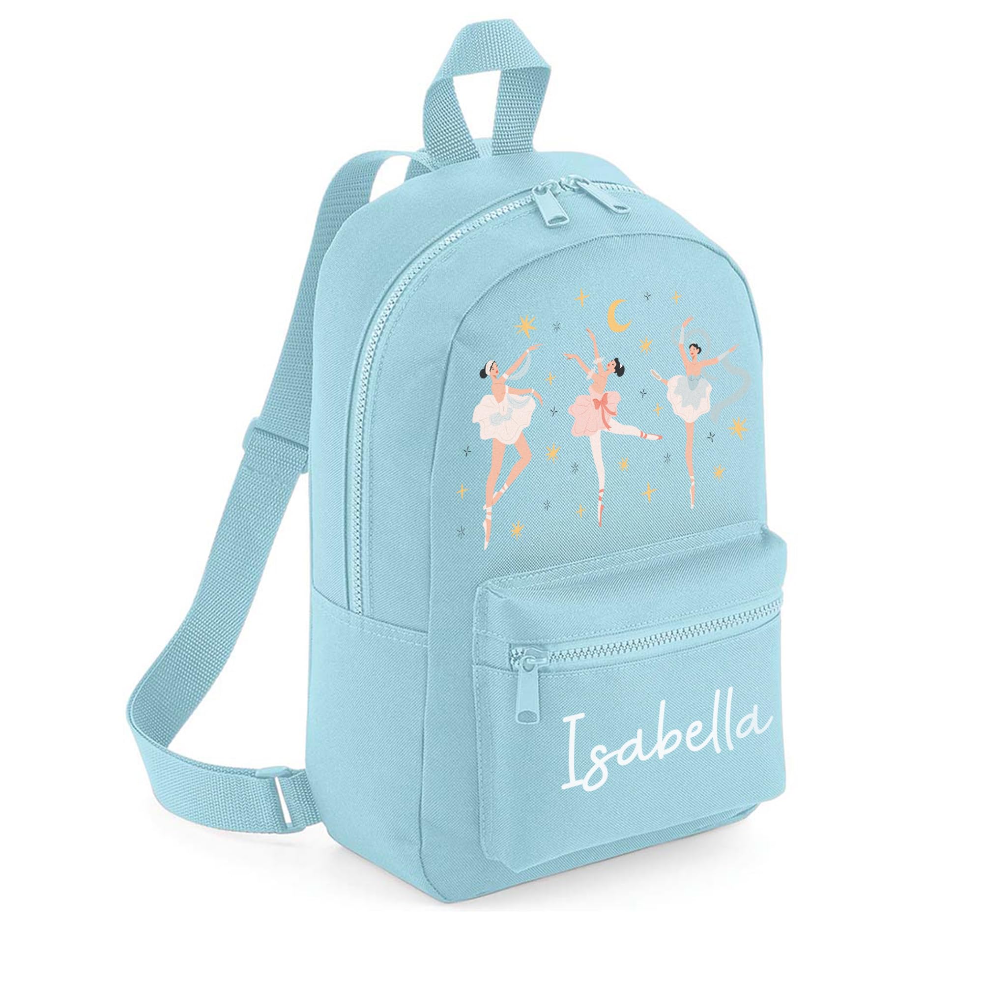 A1 Graphics Ltd Personalised Ballerina Kids Backpack Custom with Name Choice of Colours Ballet School Bag with Adjustable Straps for Children & Toddlers (Powder Blue)