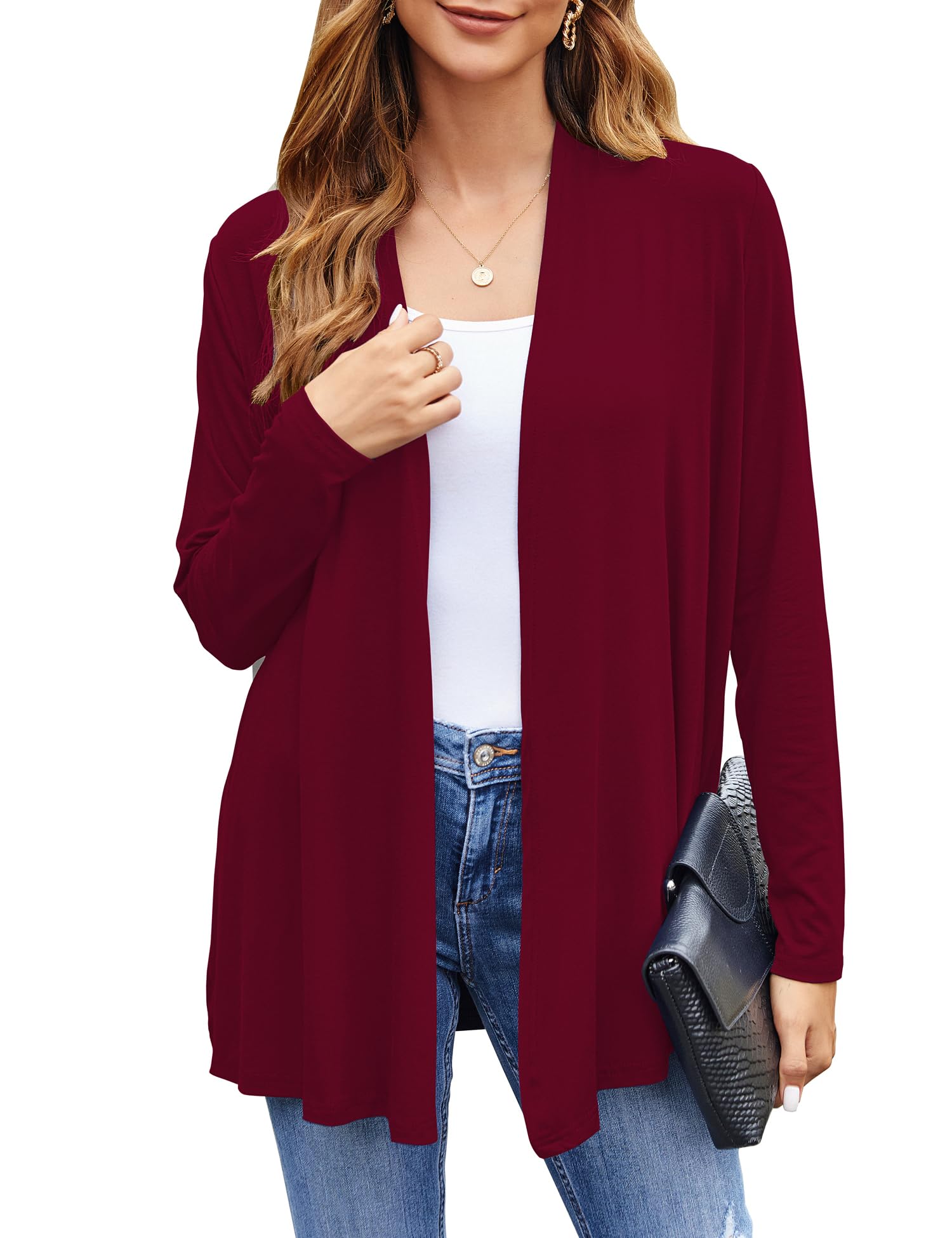 Bluetime Women Casual Lightweight Open Front Cardigans Soft Draped Long Sleeve Cardigans Dusters (S-3XL)