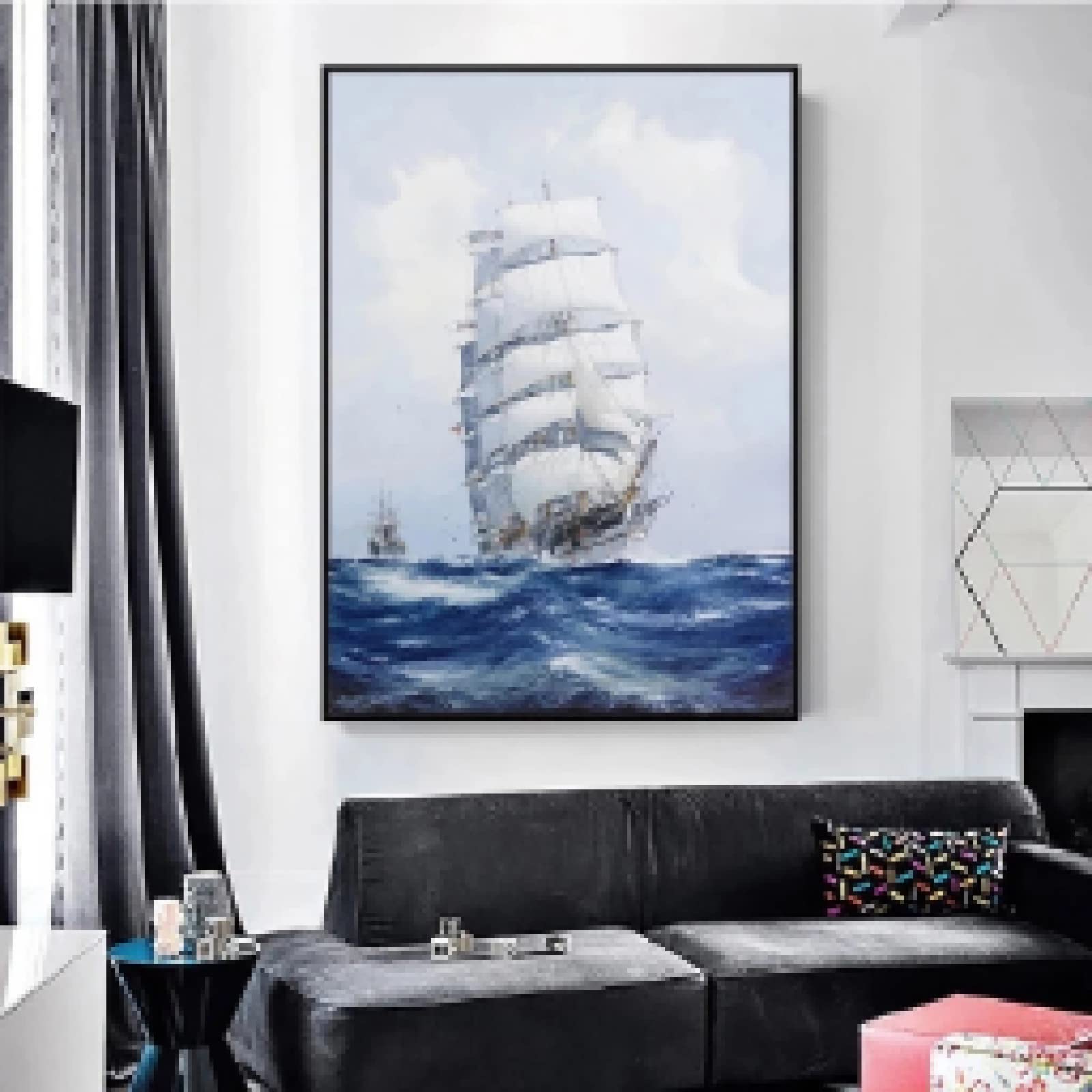 dsdsgog Segelschiff Seascape Segelboot Abstrakte Leinwand Gemälde Poster und Drucke Wandkunst Bilder für Wohnzimmer Wohnkultur 30x40cmx2 Rahmenlos
