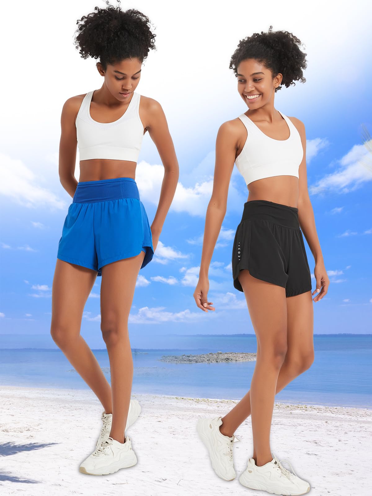 Short de course 2 en 1 pour femme avec poche zippée - Short de bain pour entraînement yoga jogging