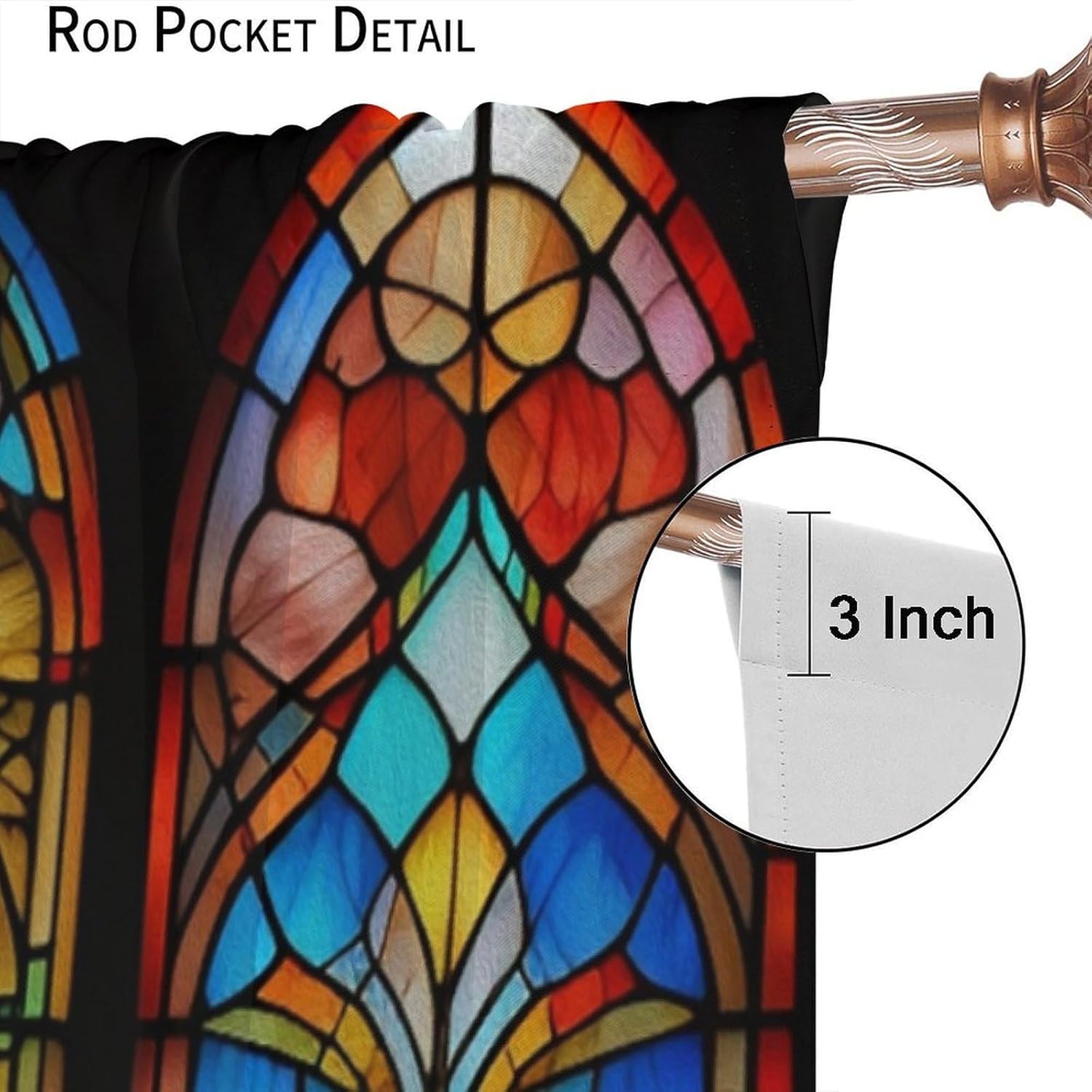 Fantasy Castle Glass Blackout Window Curtain, Colorful Stained Glass Window Abstract Stained-Glass Background for Home Kitchen Restaurant Decoration Window Curtain 2Panel 42" W X 63" L