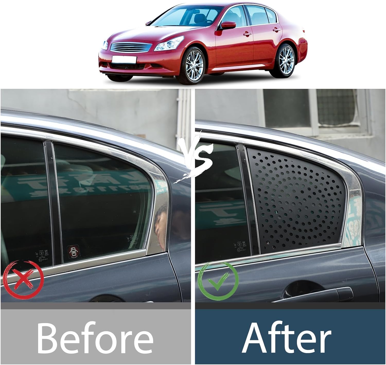 Lcojicep Rear Side Window Louvers Air Ven Trim Accessories Compatible with Infiniti G37 G25 2007-2013 Automotive Rear Window Triangular Glass Decorative Cover Aluminum Alloy Protective Pieces