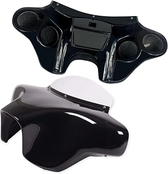 Vector Batwing Fairing Compatible with 2018 to Present Harley Fat Boy Fiberglass Motorcycle Fairing with 4x 5.25" Speaker Cutouts Fat Boy Windshield Kit with Clear and Tinted Windscreens