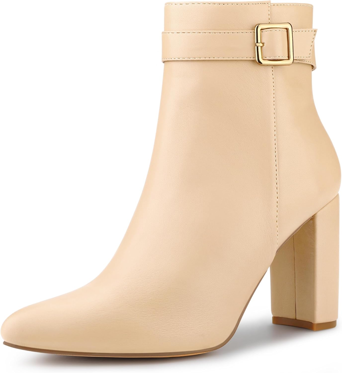 Allegra K Women's Pointed Toe Buckle Decor Heel Ankle Booties