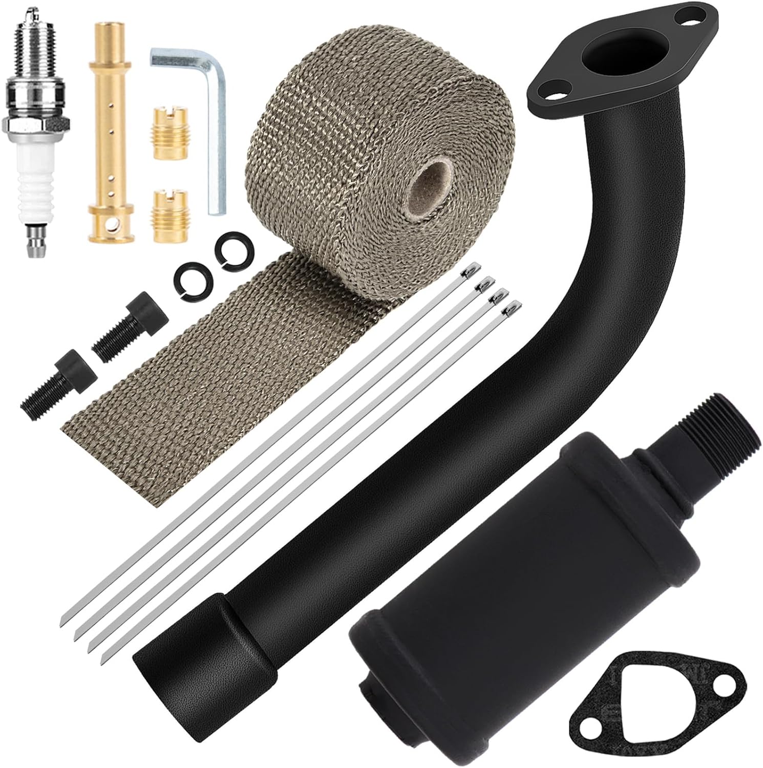 SOFO Upgraded Exhaust Header Pipe Muffler for Predator 212cc 196cc 224cc 200cc Coleman CT200u BT200X B200R KT196 Baja MB200 Go Kart Mini Bike w/Heat Shield Tape