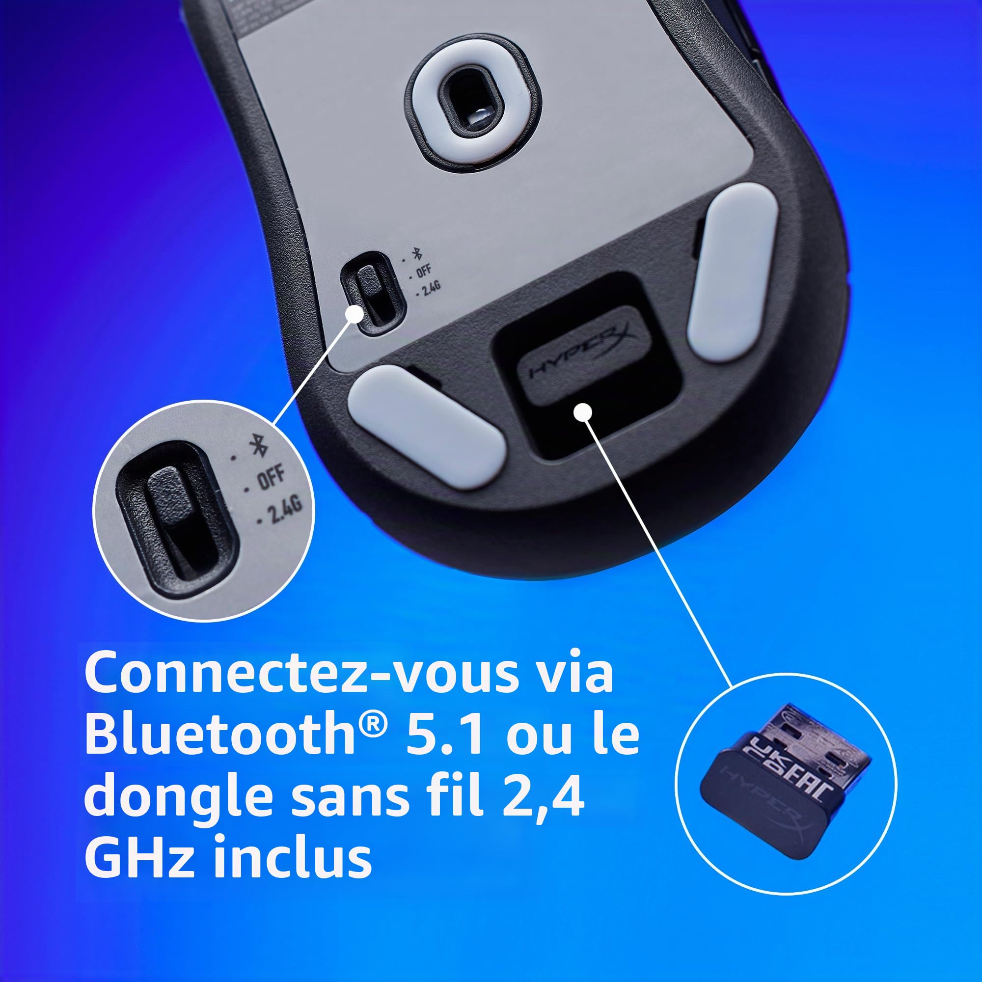 HyperX Pulsefire Haste 2 Mini Wireless, Souris Gaming sans Fil Ultra Légère 59 g, Capteur HyperX 26K Jusqu’à 26 000 DPI, Double Connexion sans Fil 2.4 GHz et Bluetooth, Autonomie Jusqu’à 100h, Noir