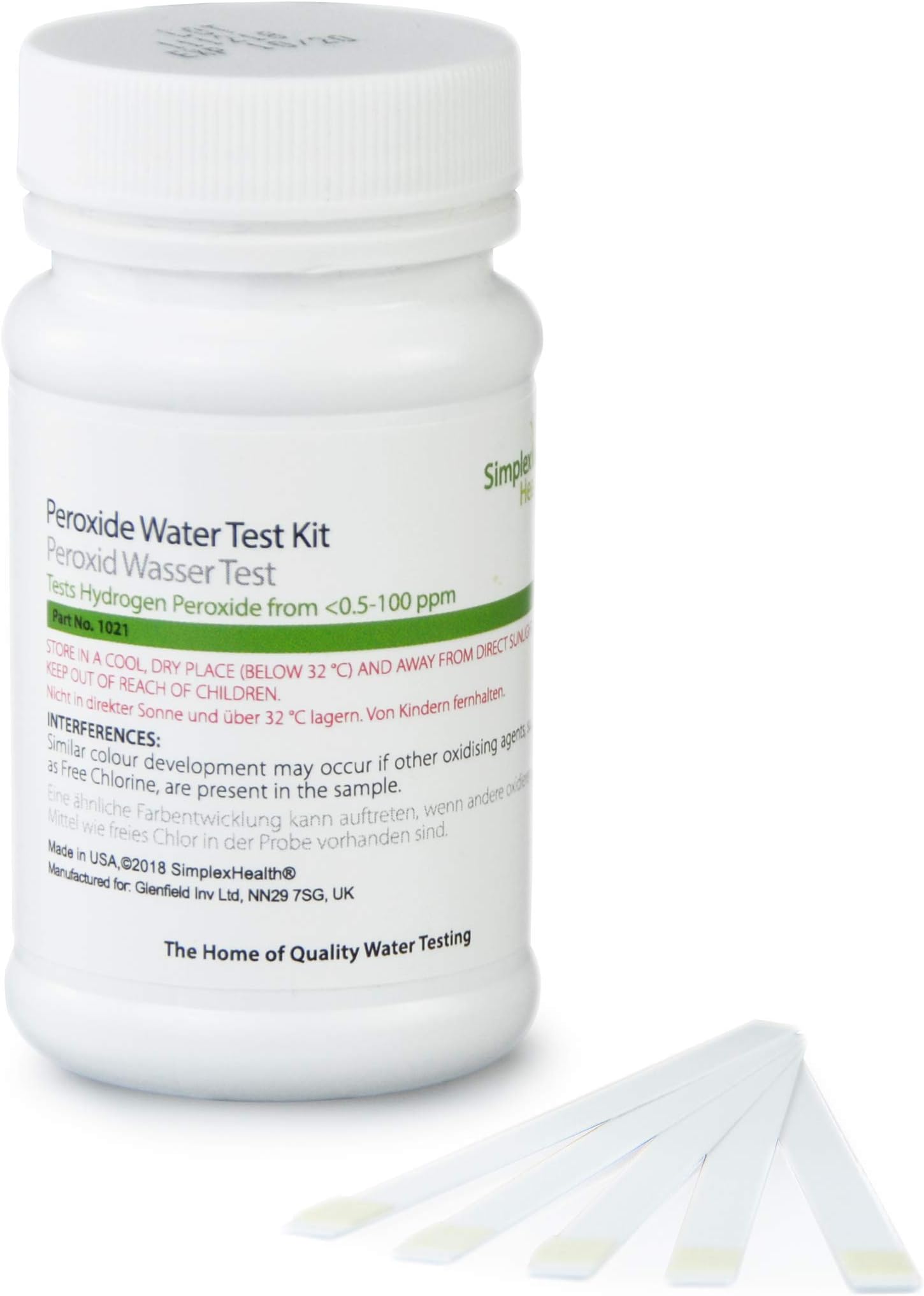 SimplexHealth Peroxide Check Water Test Strips (50 Strips) Testing Levels: 0.5, 2, 5, 10, 25, 50, 100 ppm (mg/l)