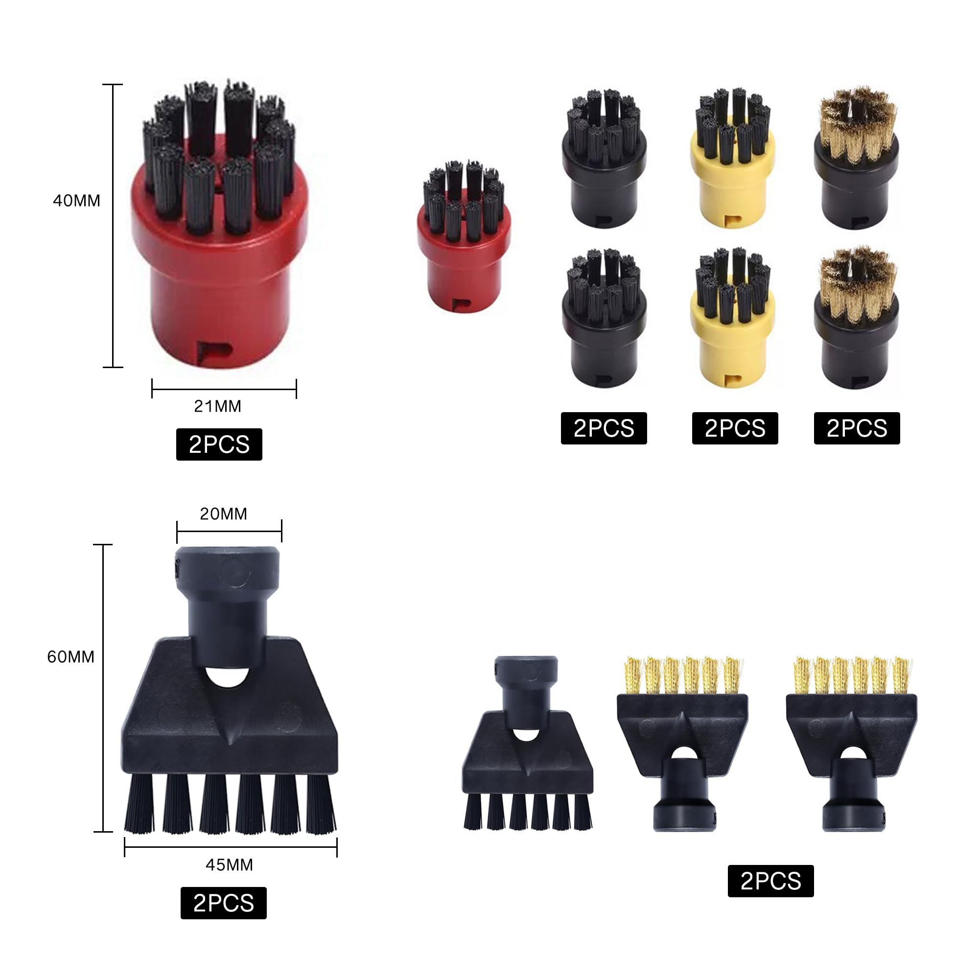 12 sztuk akcesoriów do czyszczenia parowego do Kärcher SC1/SC2/SC3/SC4/SC5 z 8 okrągłymi szczotkami + 4 płaskimi szczotkami do kuchni, mebli, łazienki, dywanów
