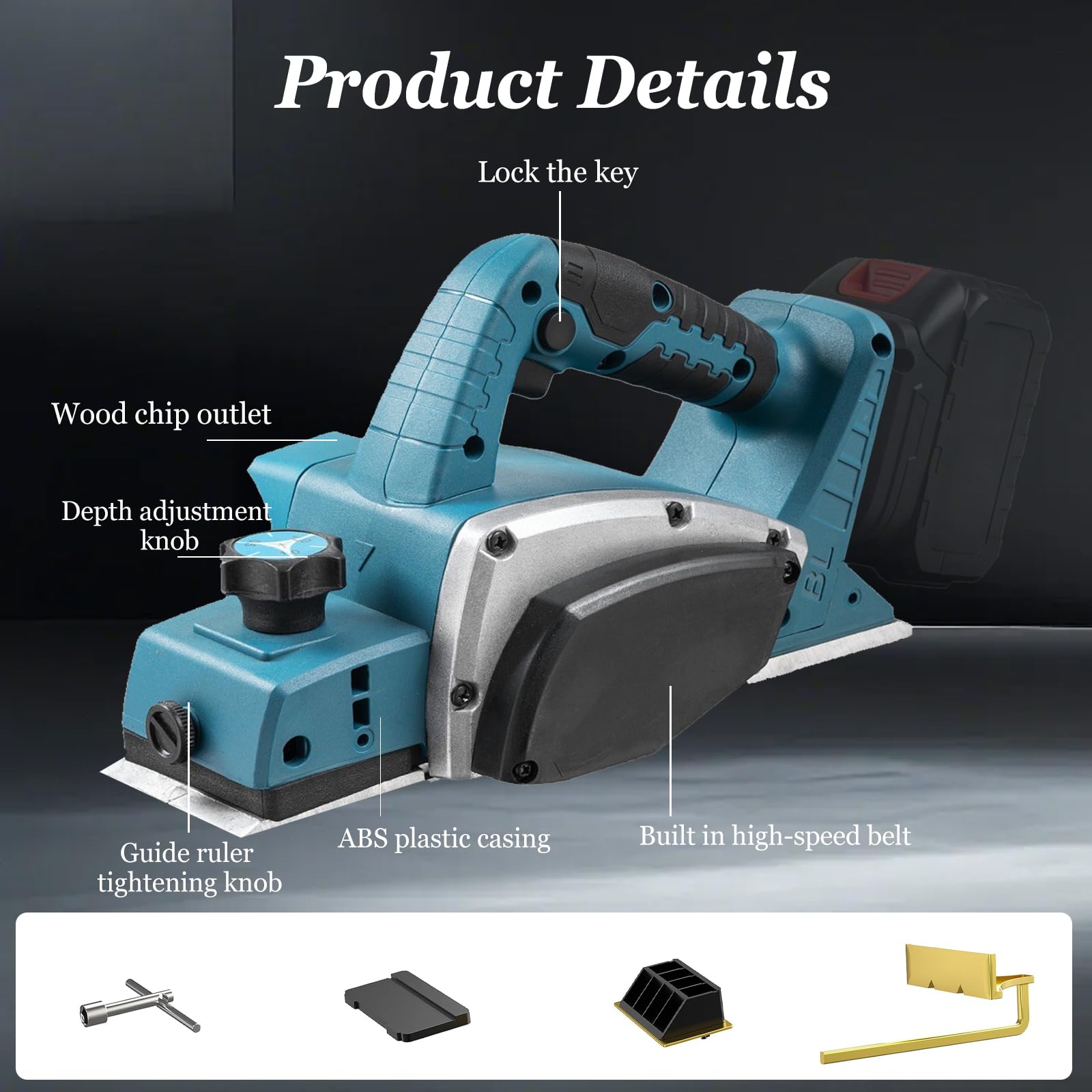 Rabot sans fil compatible avec batterie Makita 18 V, rabot électrique 15000 tr/min, largeur de rabot 82 mm, profondeur de coupe 2 mm, rabot électrique pour le travail du bois (sans batterie)