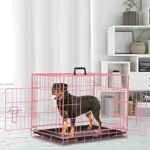 Miniatura 14 de Jaula para perros, jaula para perros, perrera de alambre de metal para exteriores, plegable de doble puerta, jaula para mascotas para perros Negro