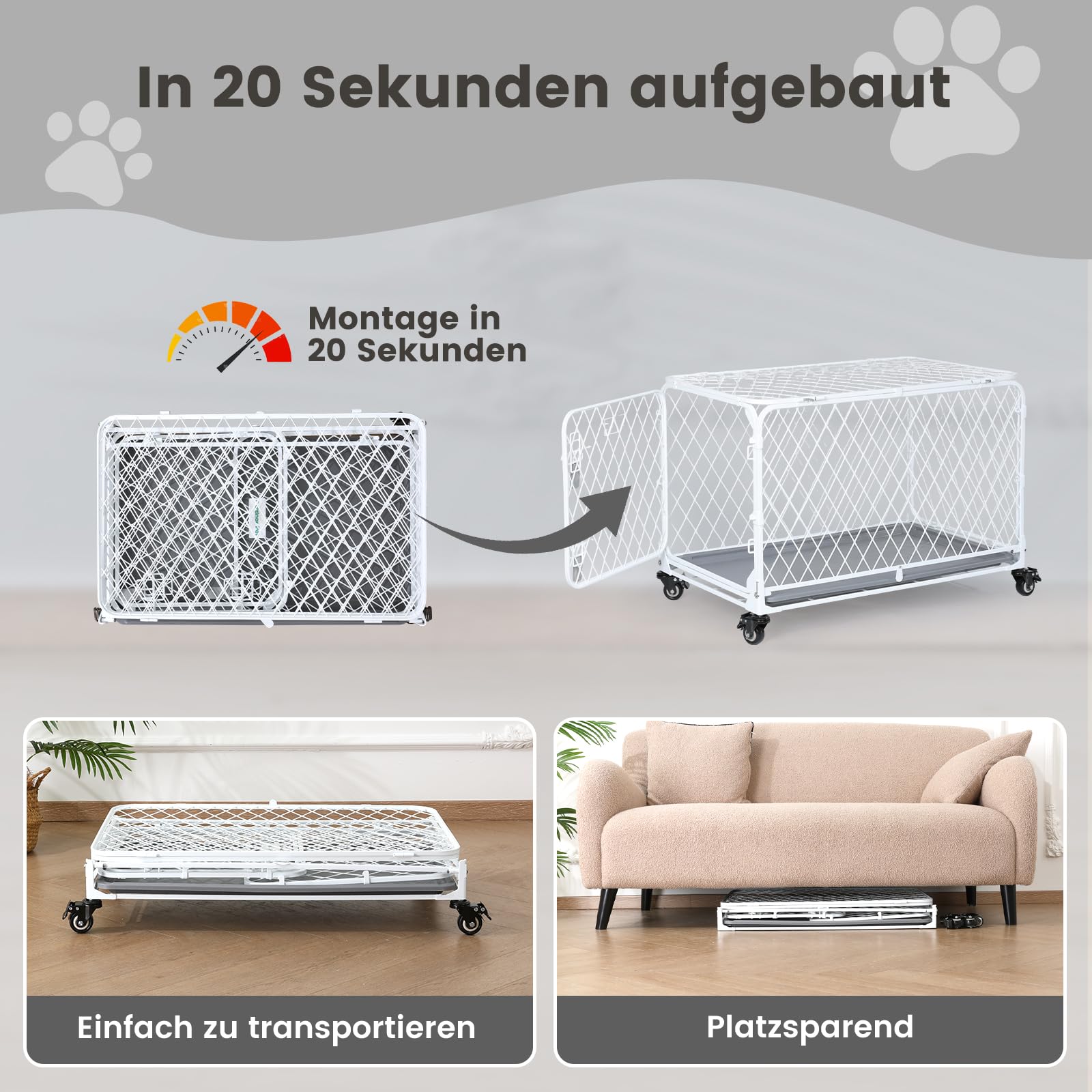 Gardner Pet Hundekäfig faltbar, Transportbox Drahtkäfig, 76x48x49 cm | Diamantgitter, Montagefrei, 4 Rollen, Ausziehbare Schale, Für kleine/mittelgroße Hunde