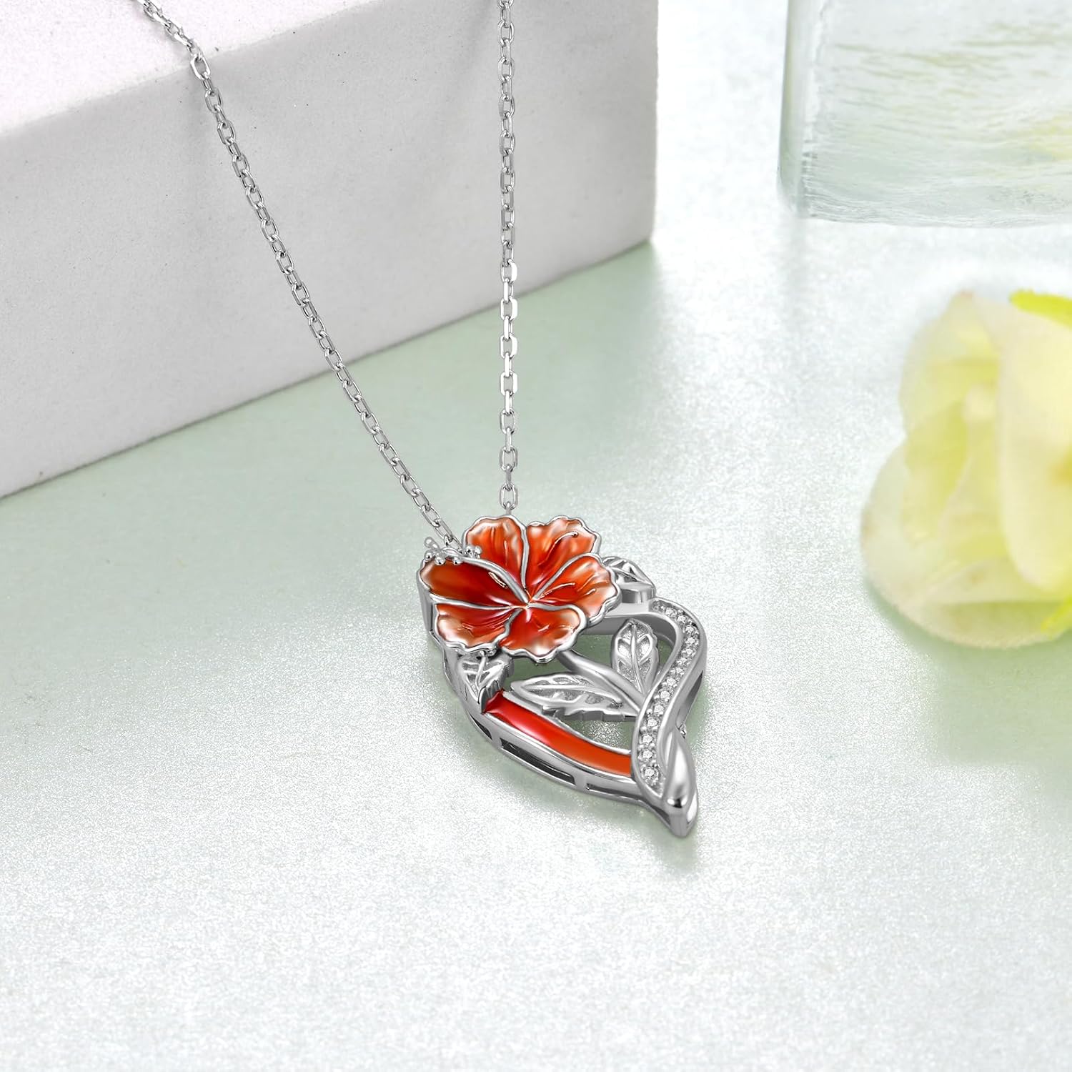 Hibiscus Necklace Sterling Silver Flower Necklace Flower Hawaiian Jewelry for Women - Image 3