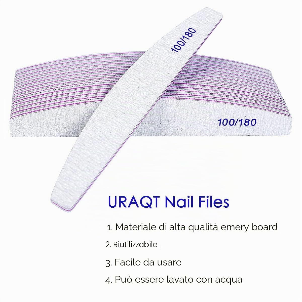 16 Pezzi Lime per Unghie 100/180, URAQT Professionali Lavabile a Doppia Faccia, Mezza luna Bilaterale Strumenti per la Cura Degli Unghie, per Uso Domestico e Salone