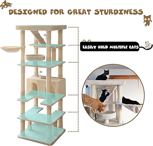 Miniatura 4 de MWPO Árbol grande para gatos de 74.8 pulgadas con postes rascadores cubiertos de sisal y condominio, torre alta para gatos, muebles de