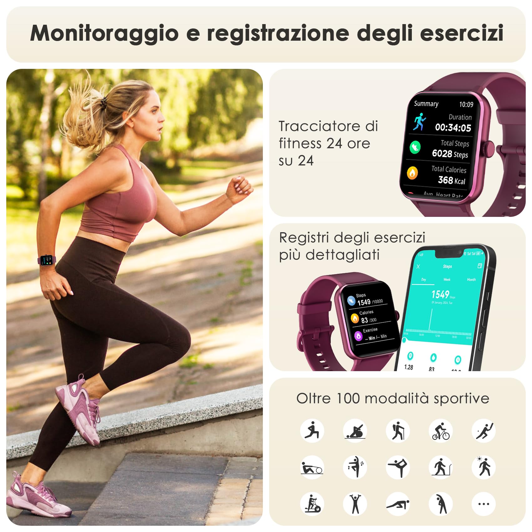 Smartwatch Uomo Donna, Orologio Fitness con Chiamate ,100 Modalità Sportive, 1.85" Smart Watch Monitor del SpO2/Sonno, 24H Cardiofrequenzimetro da Polso Fitness Tracker per iOS Android Smartphone