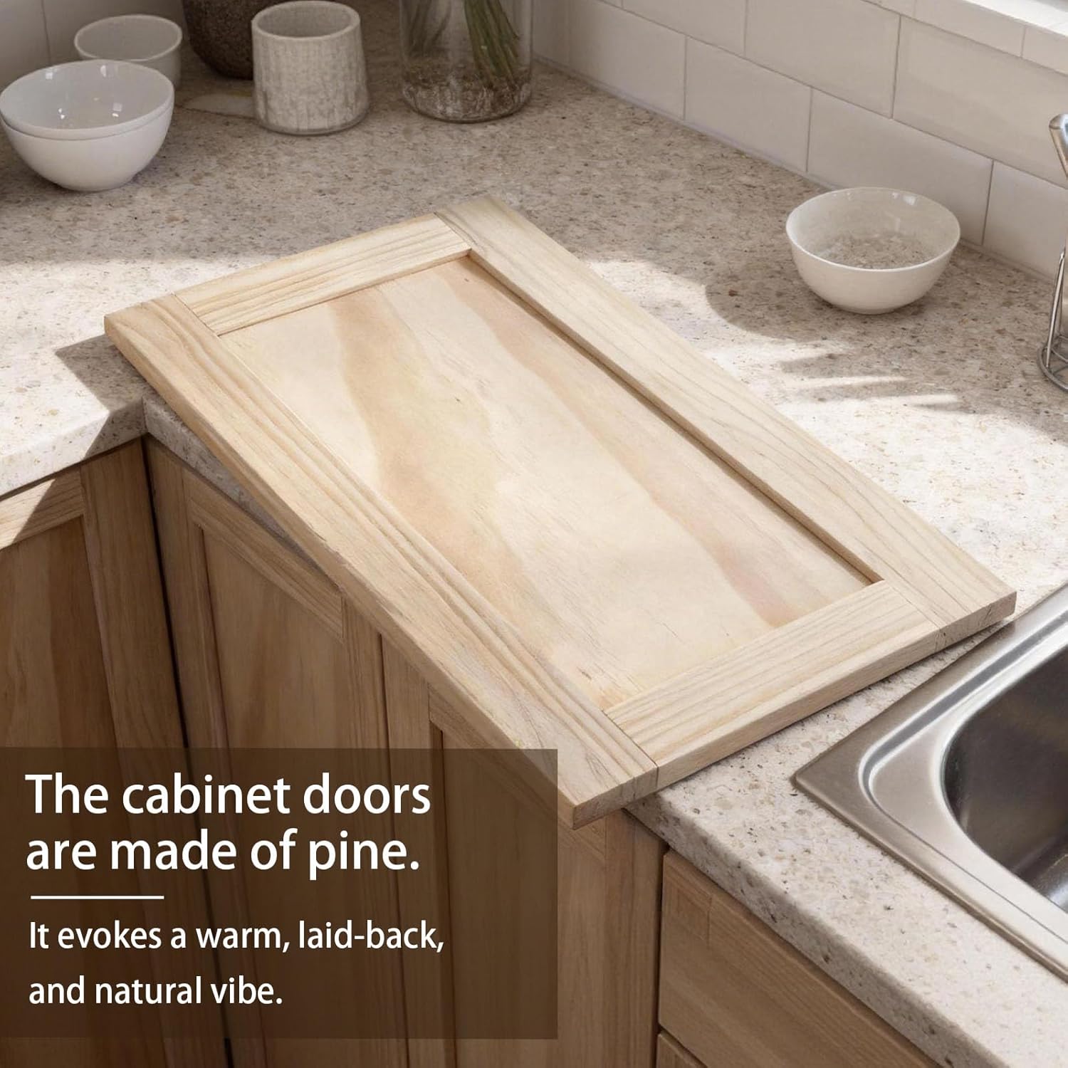 2 Pcs 15.5" W x 29" H Unfinished Kitchen Cabinet Doors with 4 Hinges, Shaker Style Cabinet Door Front Replacement for Kitchen, Bathroom, Vanity, Closet