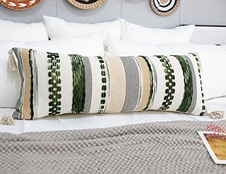 PANOD Boho Long Lumbar Throw Pillow Cover 14 x 36 Dark Green, Chenille Morocan