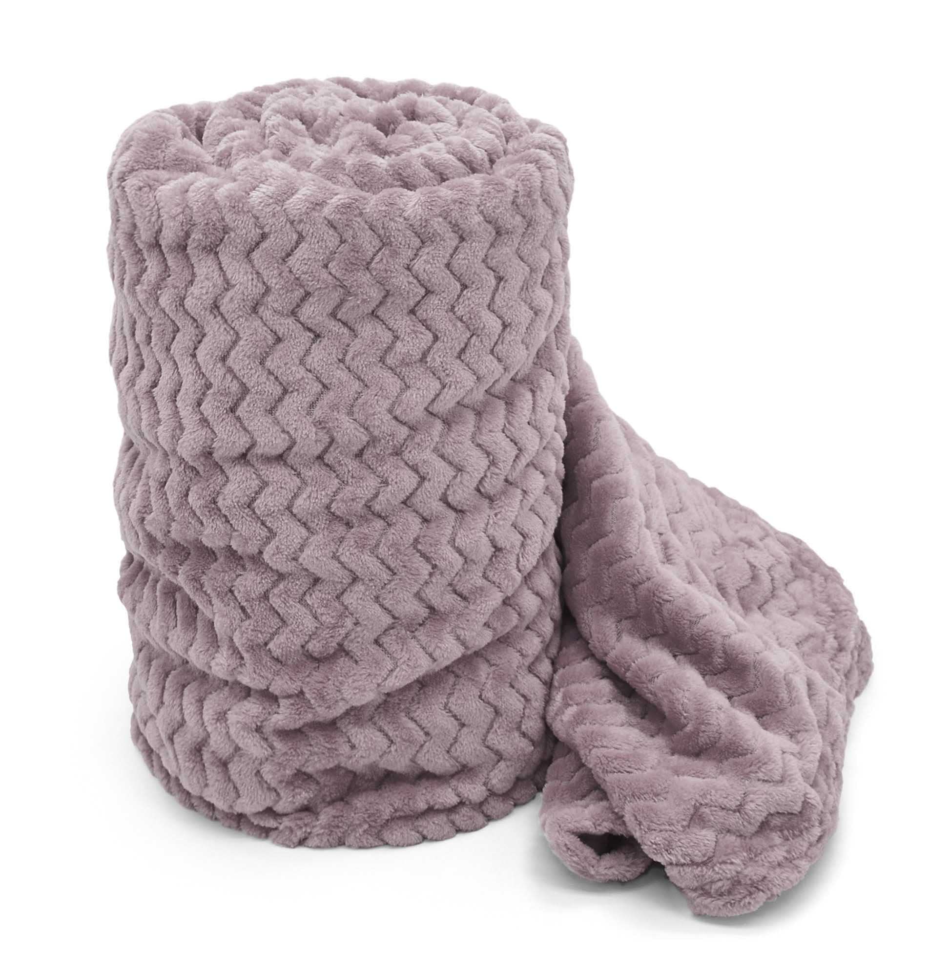 Soft Velvety Plush Throw Blanket Zig Zag Chevron Patterned Blanket for Bed, Sofa Chair/Settee/Couch Throwover Flannel Fleece (Mauve/Purple, Double/Twin)