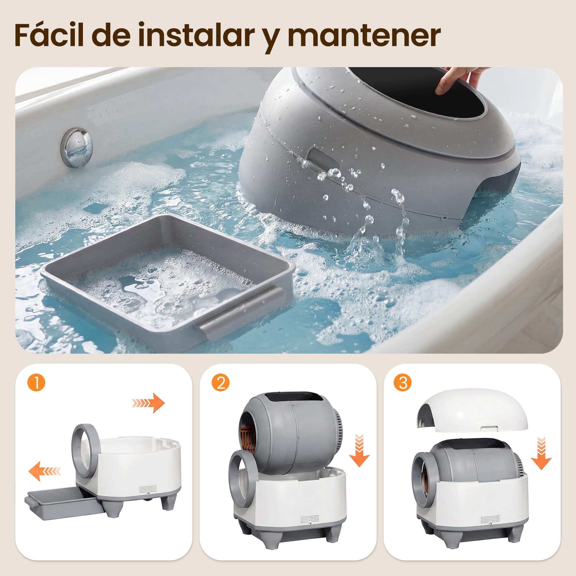 Arenero Gatos Autolimpiable con App, Caixa de Areia para Gatos Automatico de 90 L con cajón de heces de 8,5 L para más de una Semana, Sistema aromático y sensores Radar, Ideal para Varios Gatos. | Bandeja de arena autolimpiable con seguridad múltiple, con