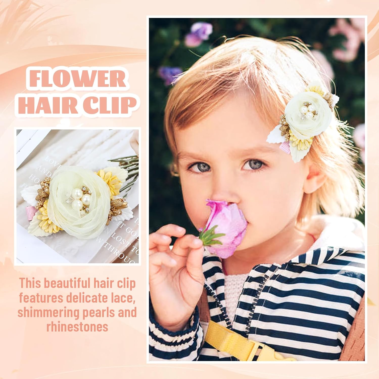 6 Pieces Delicate Handmade Rose Flower Hair Bows Fully Lined Alligator Hair Clips Floral Hair Barrettes Accessories for Baby Girls Toddlers Kids Teens Women (6PCS S1) - Image 5