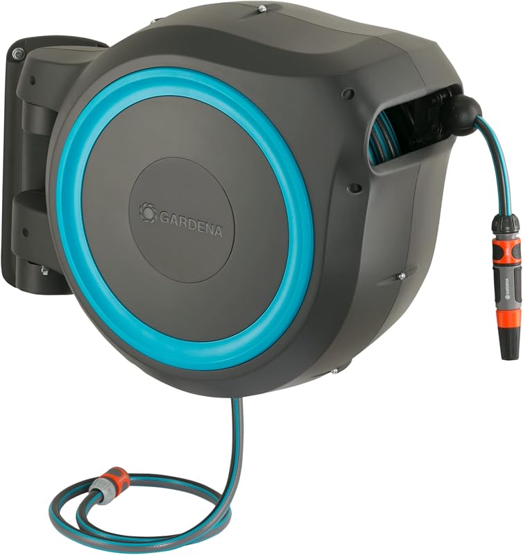 Gardena Wall-Mounted Hose Box RollUp XL (turquoise) 35 m: Versatile watering system for large gardens, swivel hose box, including 35 m Gardena hose and mounting kit (18630-20)