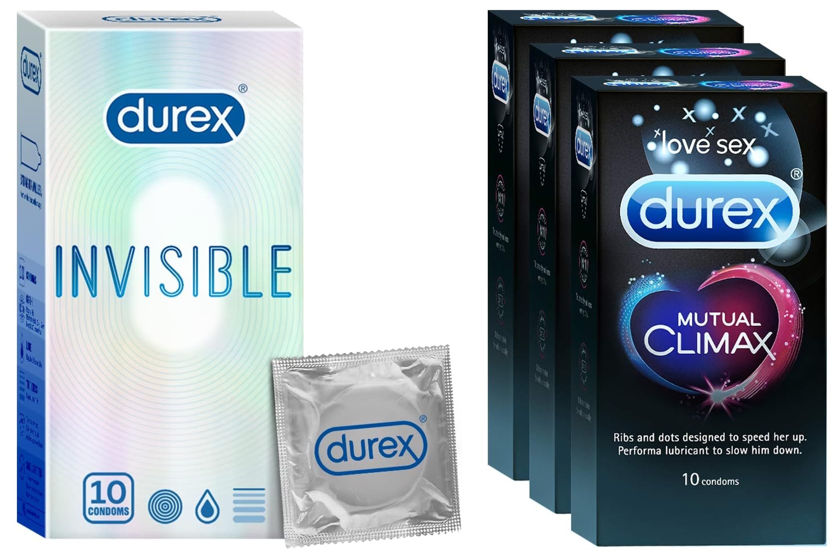 Durex Mutual Climax and Invisible Super Ultra Thin Condoms - Extra Dotted and Ribbed for Men & Women - 10 Count (Pack of 3)-picture-14