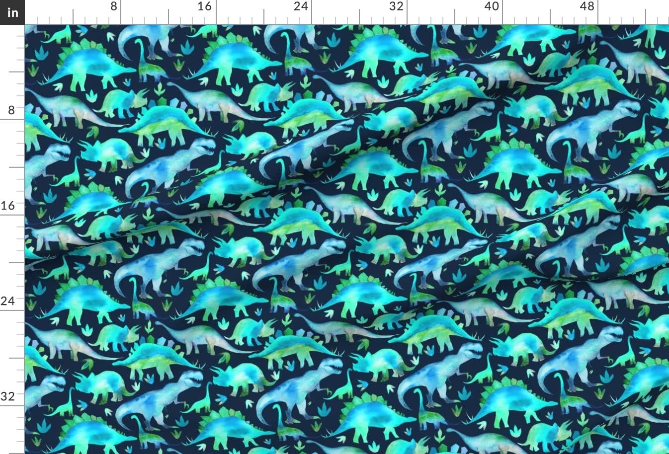 Spoonflower Fabric - Blue Green Dinosaurs Background Watercolour Science Printed on Minky Fabric by The Yard - Sewing Baby Blankets Quilt Backing Plush