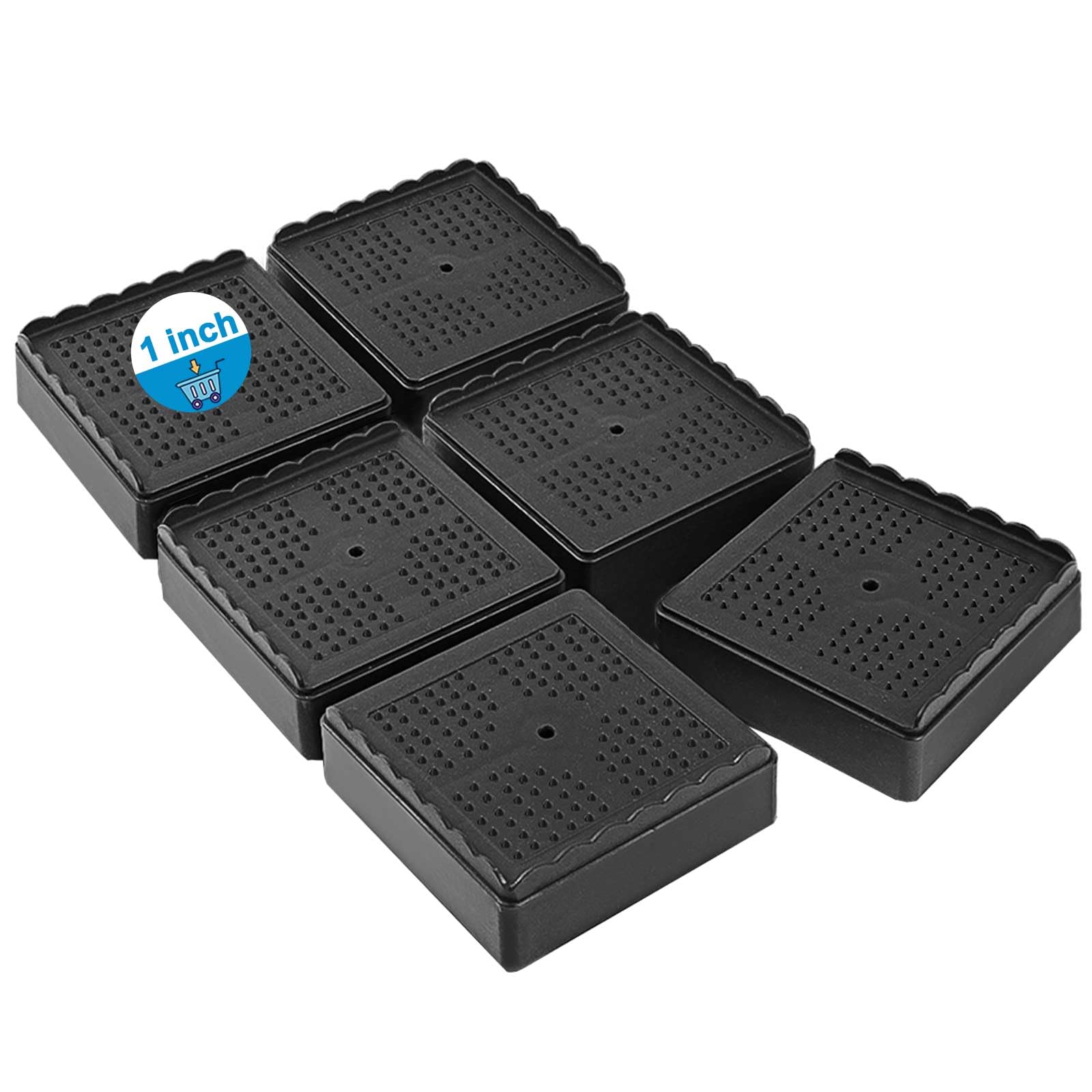 Elevadores de cama de 1, 2, 3 y 4 pulgadas, resistentes, ajustables para mesa, escritorio, sofá, silla, reclinable, marco de patas para dormitorio, bloques apilables (negro, paquete de 6, 1