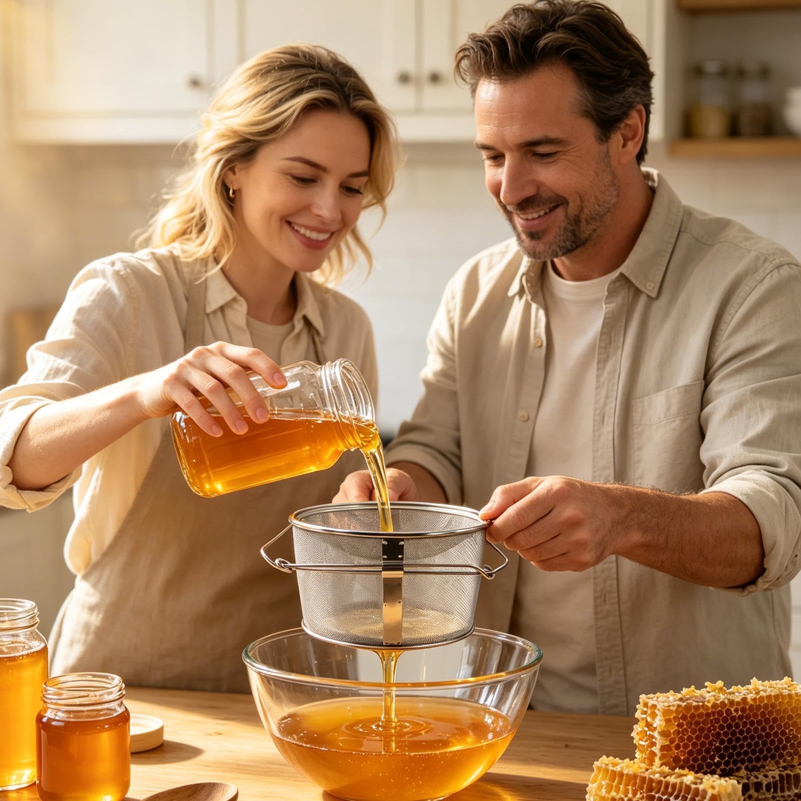 Doppio Filtro a Maglia Estrattore a Maglia Fine | Attrezzatura Per La Raccolta E Filtraggio Del Miele Per la Preparazione di Cibi, Cottura, Burro, Cucina, Apicoltori, Arnie e