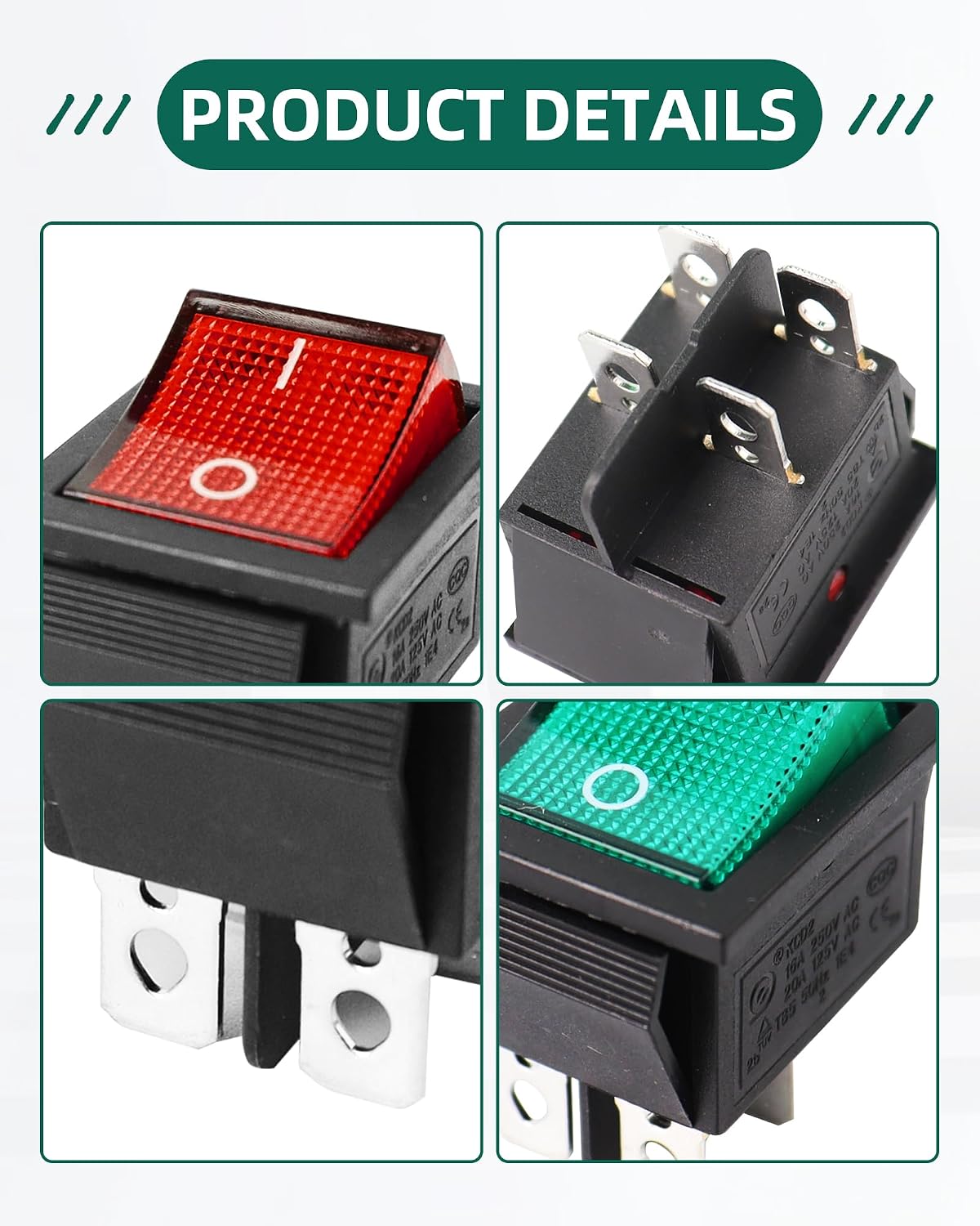 Air Compressor Switch Replaces for 5607-0020-01, On-Off Switch Replacement Compatible with Kobalt 8 Gal Tank Air Compressor, 4-Pin 2-Position, 15/30A 250V, 2Pcs (Red + Green)
