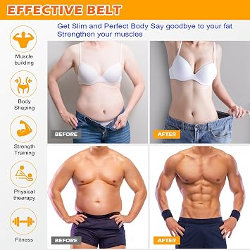 Electronic Muscle Stimulator, EMS Abs Stimulator Fitness Belt 8 Modes for Fat Burning & Muscle Toning, Rechargeable Fitness Strength Training Workout Equipment for Men and Women