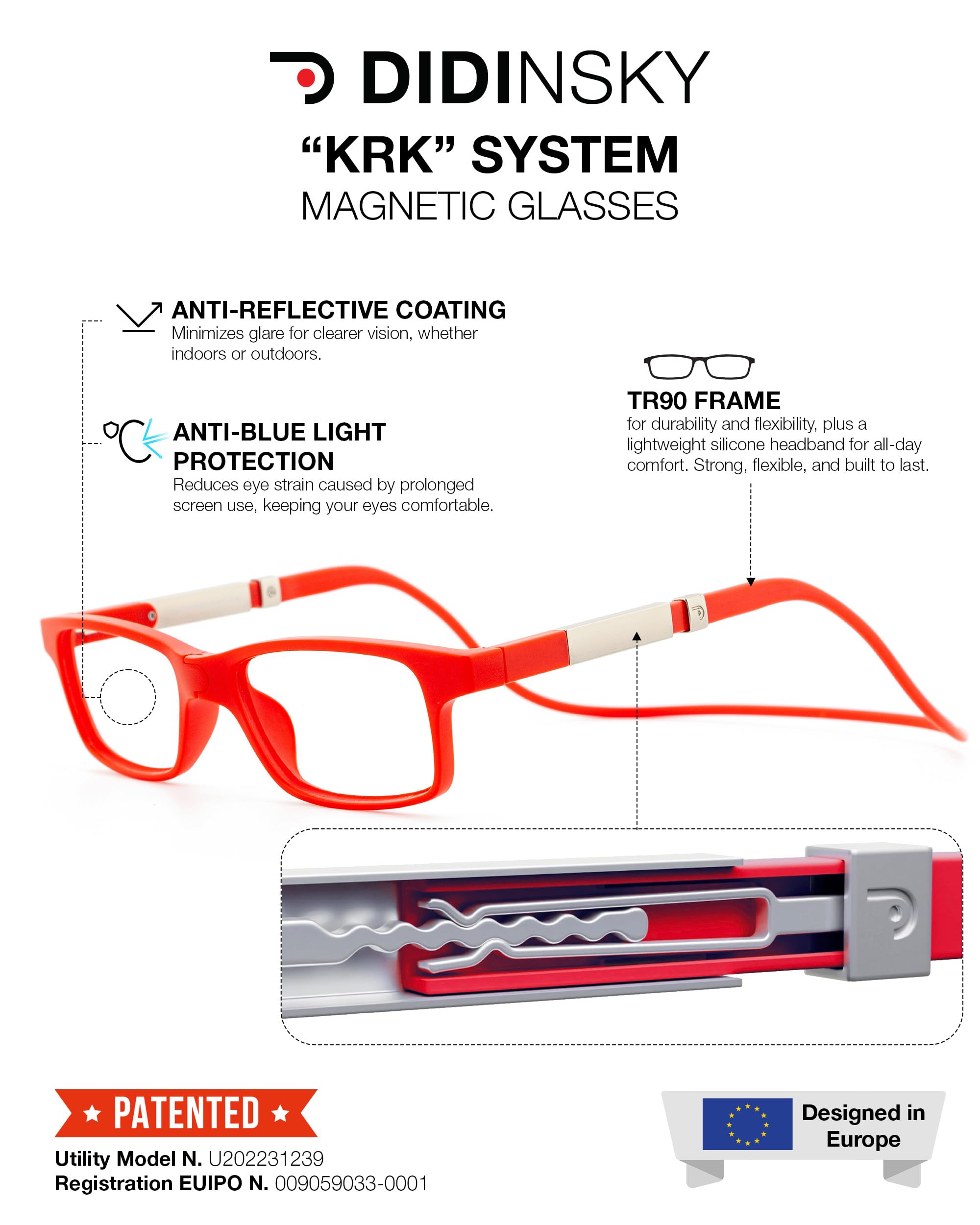DIDINSKY Krik Occhiali da Lettura Magnetici, Anti Luce Blu | Chiusura magnetica frontale · Per leggere da vicino · Anti luce blu · Ingrandimento +1.0 a +3.0 · Custodia inclusa
